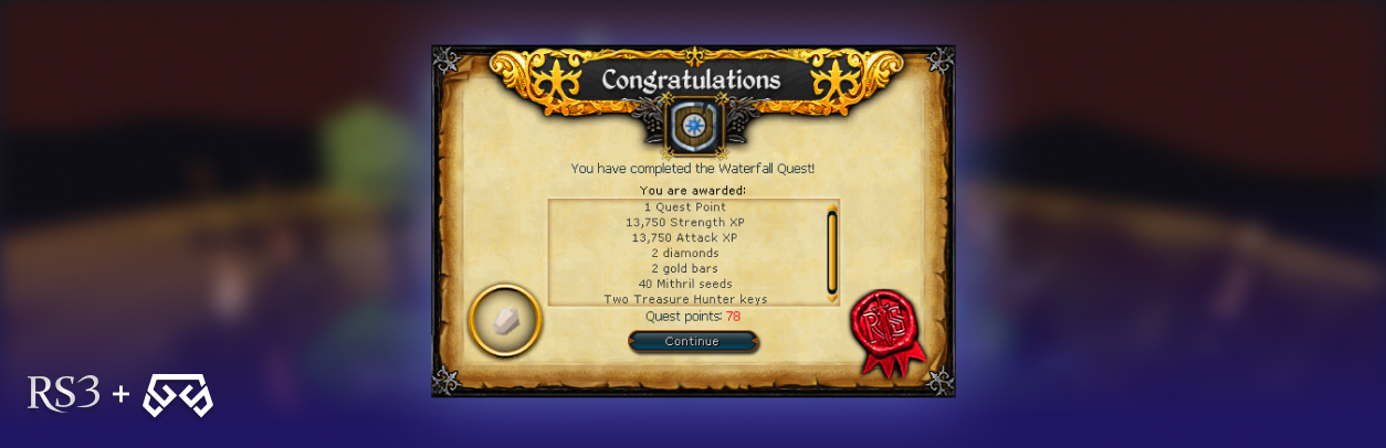 waterfall quest rs3, rewards